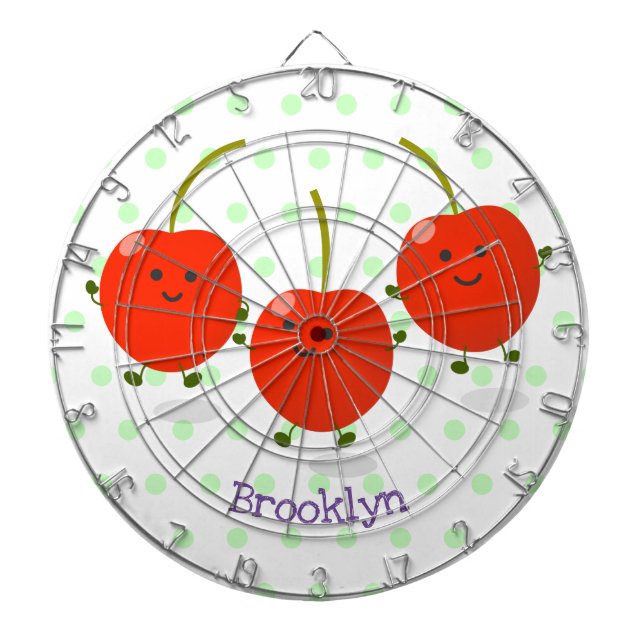 Bild på tecknaden Cute-hoppande röda körsbär Darttavla (Framsidan)