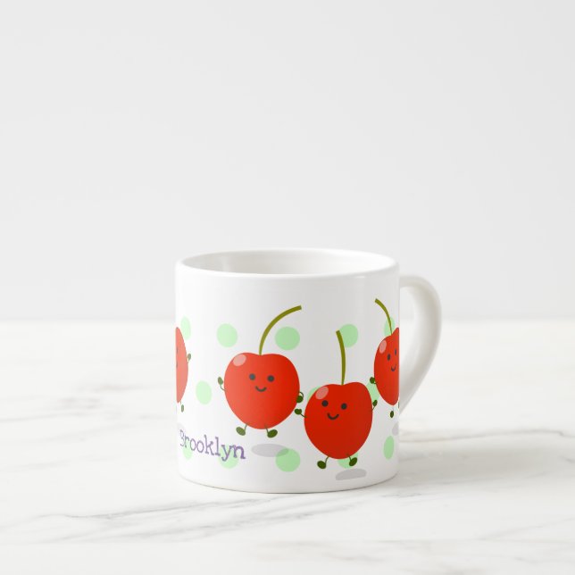 Bild på tecknaden Cute-hoppande röda körsbär Espressomugg (Framsida höger)