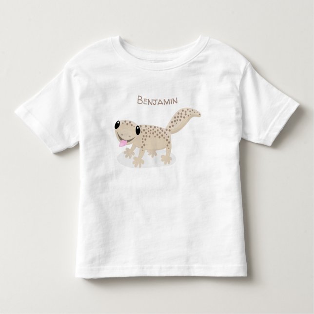 Bild på tecknaden Cute lycklig, fläckig tan gecko T Shirt (Framsida)
