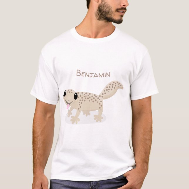 Bild på tecknaden Cute lycklig, fläckig tan gecko T Shirt (Framsida)