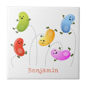 Bild på tecknaden Cute lycklig-jellybeans som hopp Kakelplatta