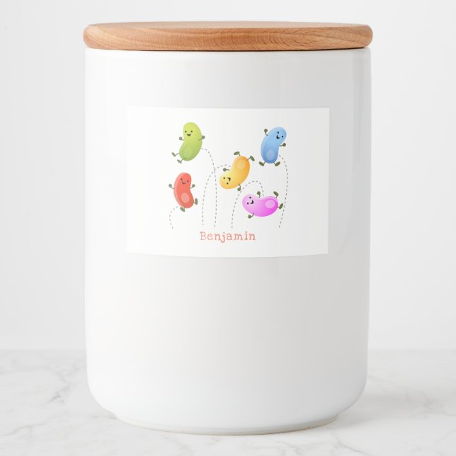 Bild på tecknaden Cute lycklig-jellybeans som hopp Mat Etiketter (Framsida)