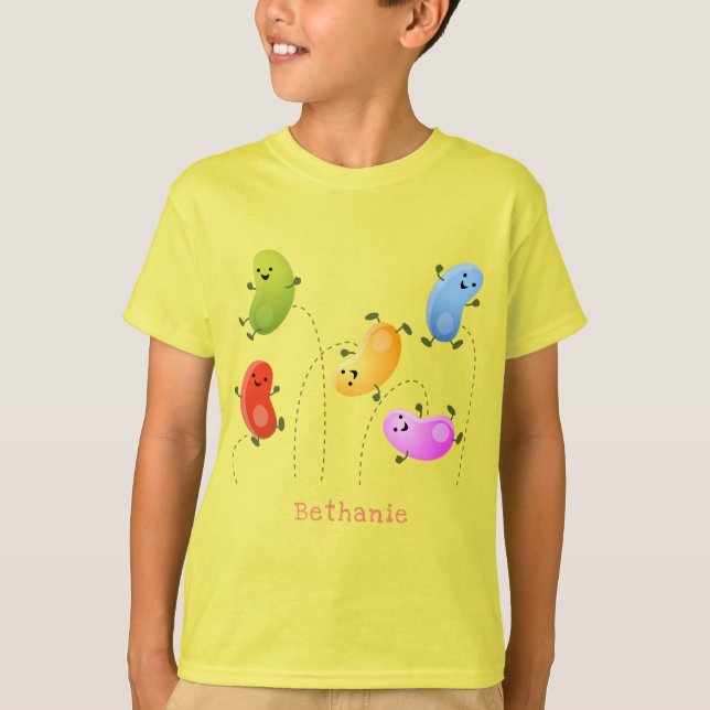 Bild på tecknaden Cute lycklig-jellybeans som hopp T Shirt (Framsida)