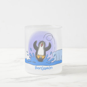 Bild på tecknaden Cute lycklig som hoppar över pen Frostad Glasmugg