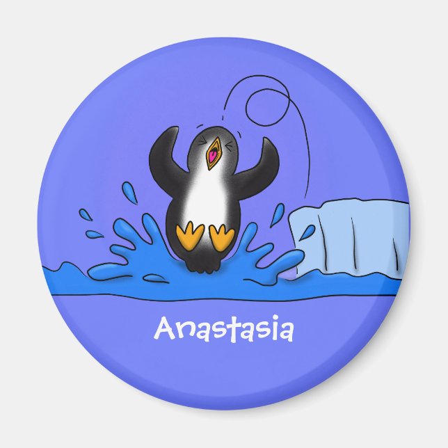 Bild på tecknaden Cute lycklig som hoppar över pen Magnet (Framsidan)