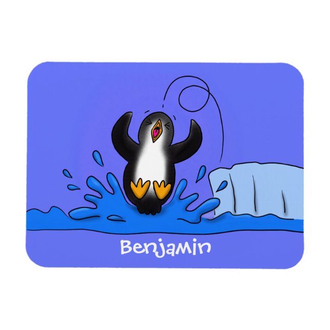 Bild på tecknaden Cute lycklig som hoppar över pen Magnet (Horisontell)