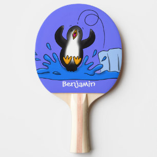 Bild på tecknaden Cute lycklig som hoppar över pen Pingisracket