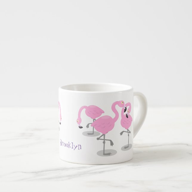 Bild på tecknaden för akut rosa flamingo trio espressomugg (Framsida höger)