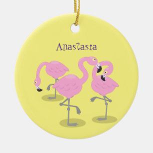 Bild på tecknaden för akut rosa flamingo trio julgransprydnad keramik
