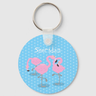 Bild på tecknaden för akut rosa flamingo trio nyckelring