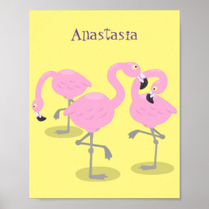 Bild på tecknaden för akut rosa flamingo trio poster