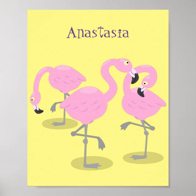 Bild på tecknaden för akut rosa flamingo trio poster (Framsidan)