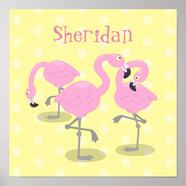 Bild på tecknaden för akut rosa flamingo trio poster (Framsidan)