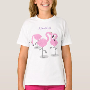 Bild på tecknaden för akut rosa flamingo trio t shirt