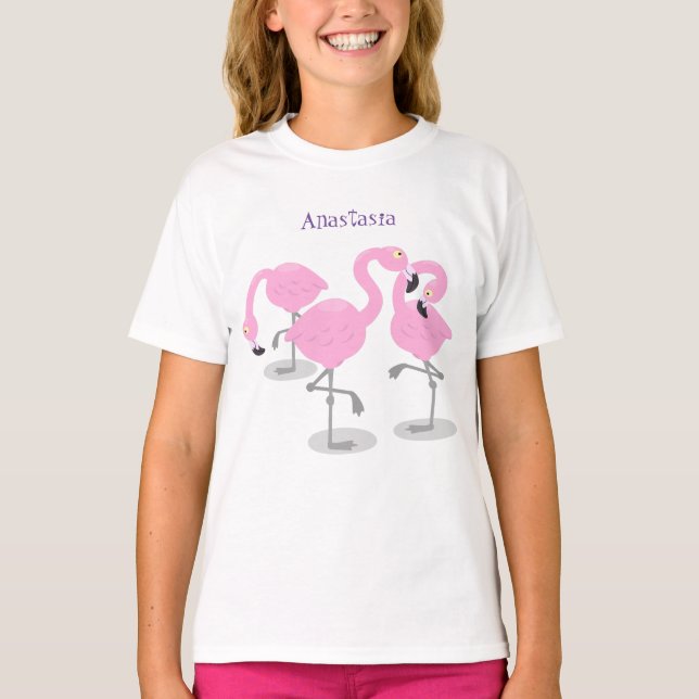 Bild på tecknaden för akut rosa flamingo trio t shirt (Framsida)