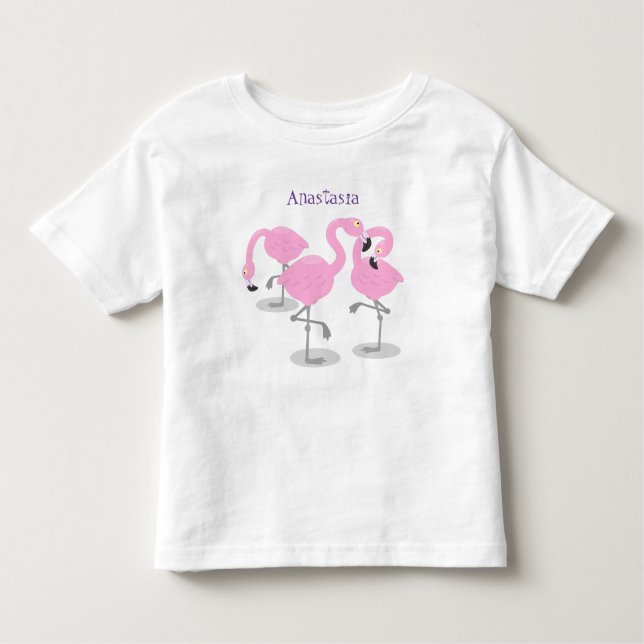 Bild på tecknaden för akut rosa flamingo trio t shirt (Framsida)