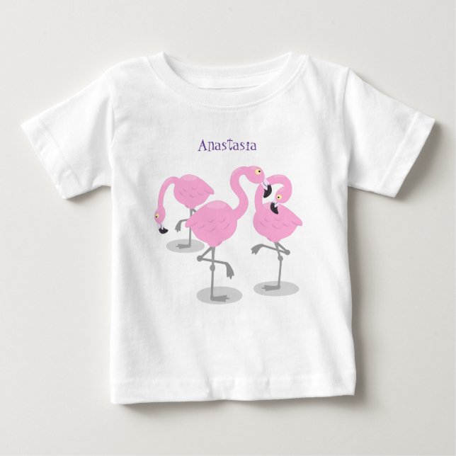 Bild på tecknaden för akut rosa flamingo trio t shirt (Framsida)
