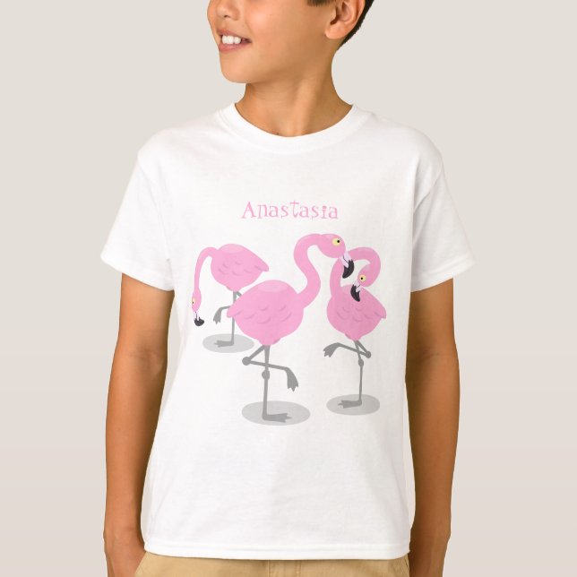 Bild på tecknaden för akut rosa flamingo trio t shirt (Framsida)