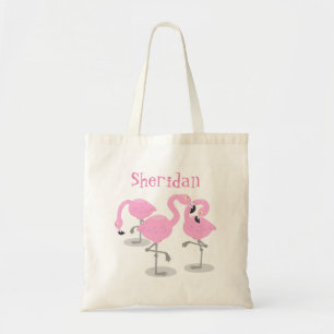 Bild på tecknaden för akut rosa flamingo trio tygkasse