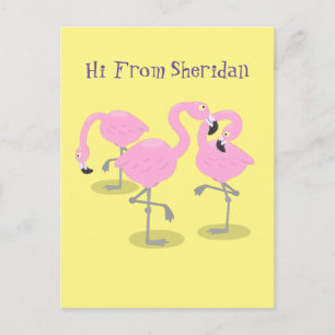 Bild på tecknaden för akut rosa flamingo trio vykort