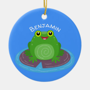Bild på tecknaden för groda för grönt i Cute lyckl Julgransprydnad Keramik