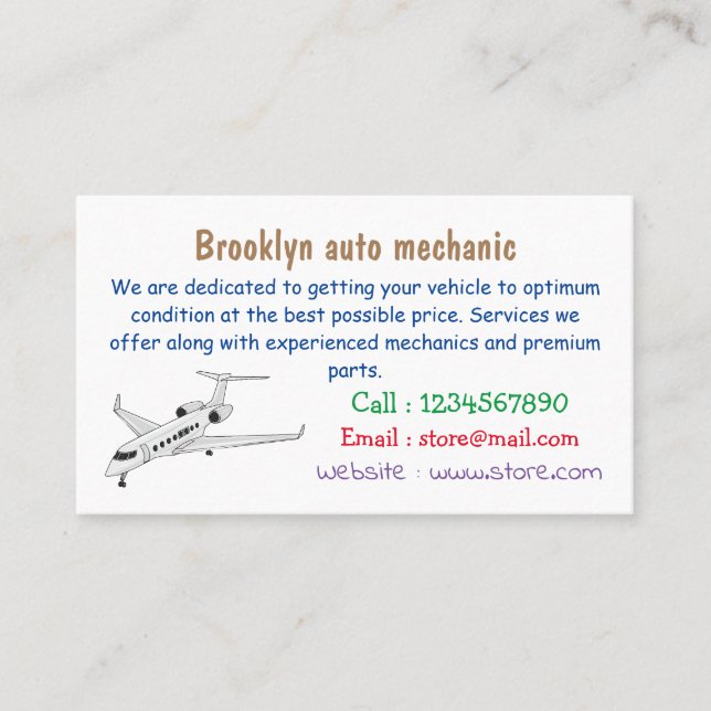 Bild på tecknaden för privat jet visitkort (Framsida)