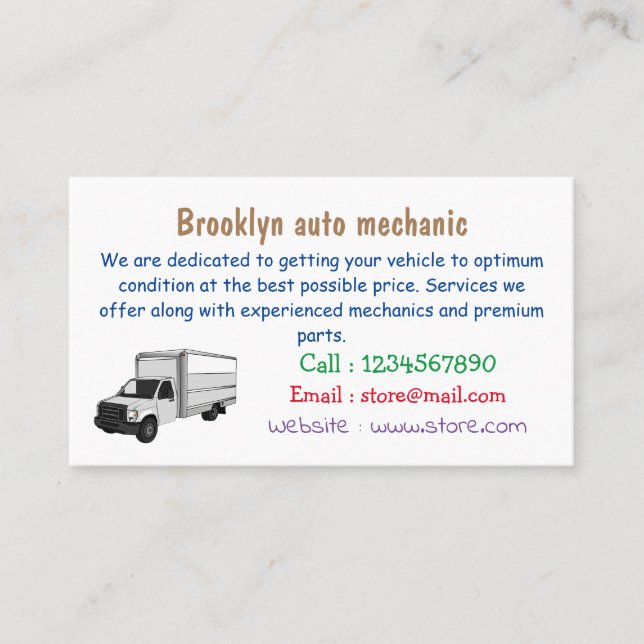 Bild på tecknaden lastbil visitkort (Framsida)