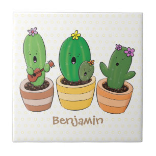 Bild på trio-tecknaden för Cute cactus trio Kakelplatta