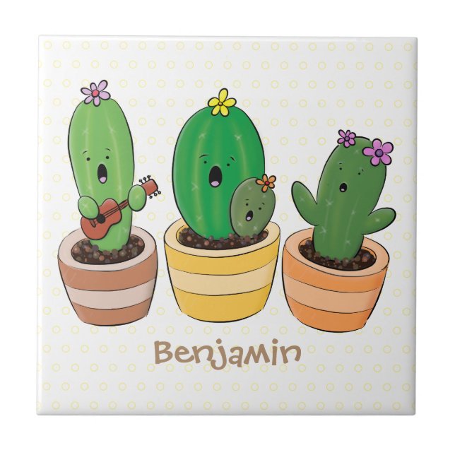 Bild på trio-tecknaden för Cute cactus trio Kakelplatta (Framsidan)