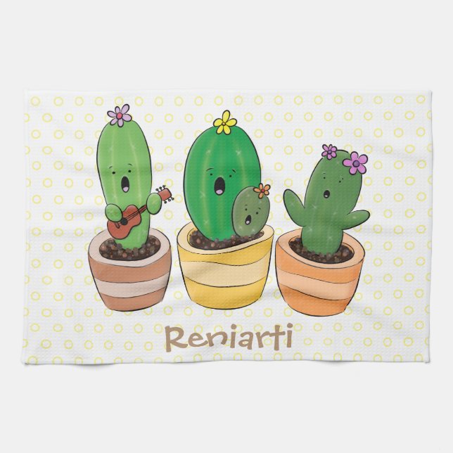 Bild på trio-tecknaden för Cute cactus trio Kökshandduk (Horisontell)