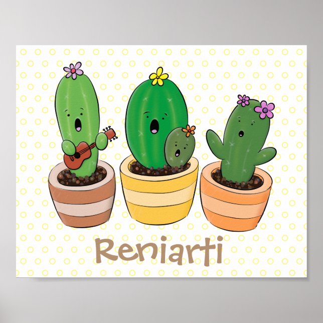 Bild på trio-tecknaden för Cute cactus trio Poster (Framsidan)