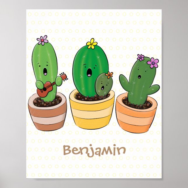 Bild på trio-tecknaden för Cute cactus trio Poster (Framsidan)