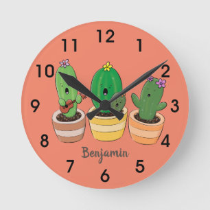 Bild på trio-tecknaden för Cute cactus trio Rund Klocka