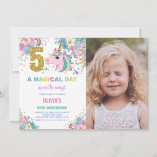 Bild på Unicorn Birthday Inbjudan för 5:e födelsed