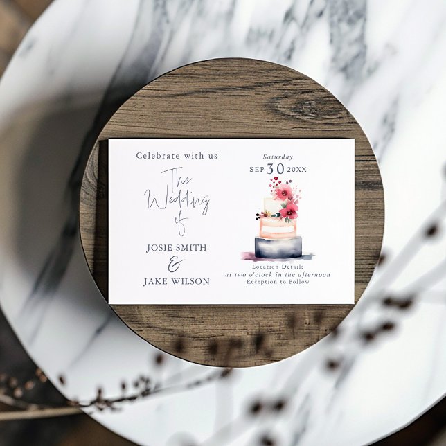 Bild på vattenfärgskaka i bröllop inbjudningar (Watercolor Wedding Cake Illustration Wedding Invitation)