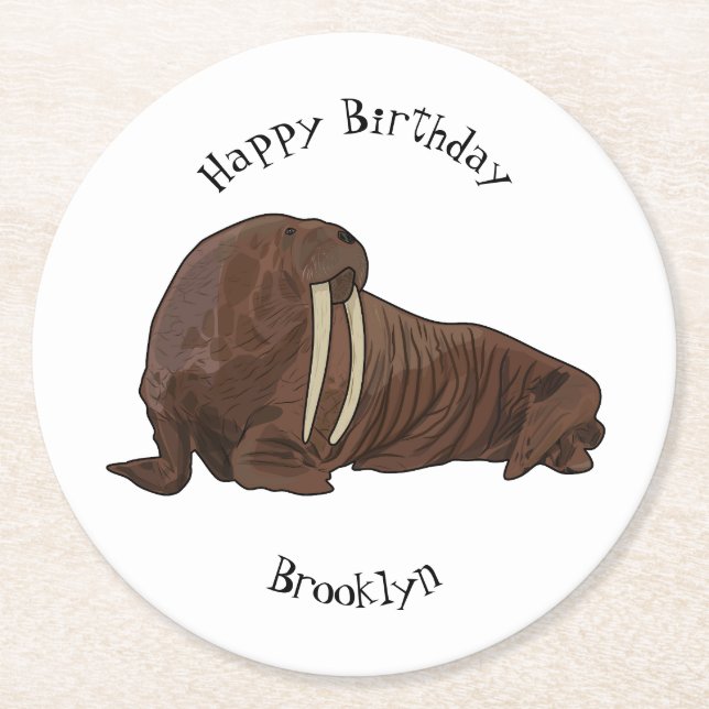 Bild på Walrus tecknad Underlägg Papper Rund (Framsidan)