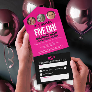 Bild rosa svarta fotocirklar 50:e födelsedag