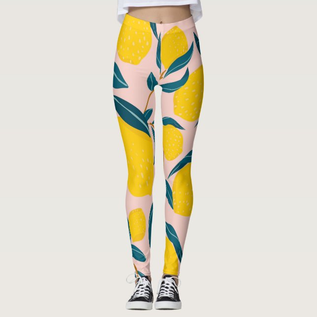 Bild som illustrerar citroner: rosa sömlös mönster leggings (Framsida)
