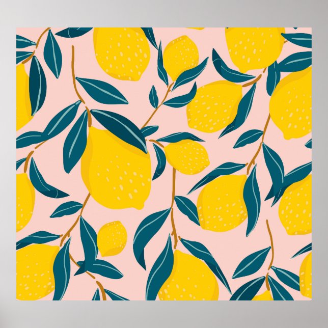Bild som illustrerar citroner: rosa sömlös mönster poster (Framsidan)