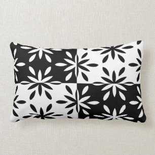 Bild, svart och vit geometrisk blomma, Mönster Lumbarkudde