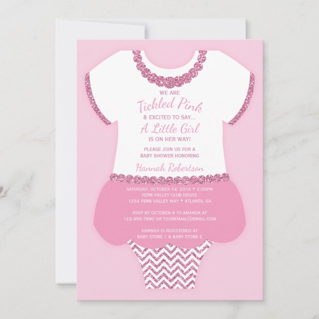 Bildad inbjudan till Rosa Baby Shower, Faux Glitte (Framsida)