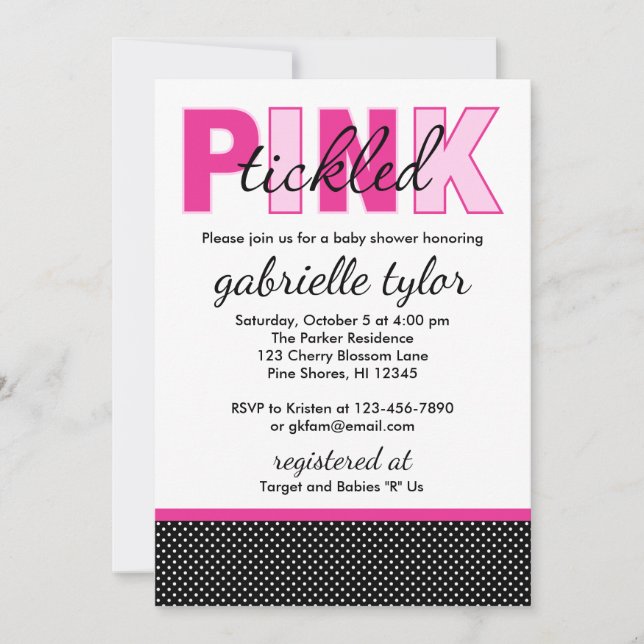 Bildade inbjudningar till Rosa Dot Baby Shower (Framsida)