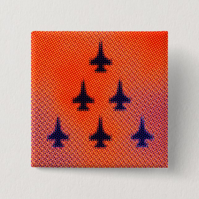 Bildande av F16s i Orange. Pop Art Knapp (Framsida)