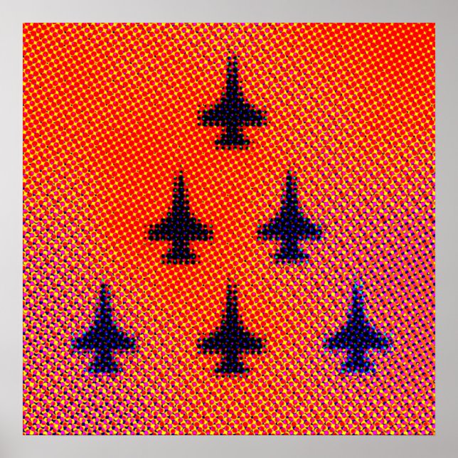 Bildande av F16s i Orange. Pop Art Poster (Framsidan)