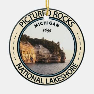 Bildat Sten National Lakeshore Michigan Badge Julgransprydnad Keramik