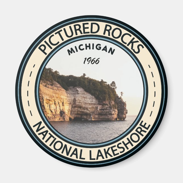 Bildat Sten National Lakeshore Michigan Badge Magnet (Framsidan)