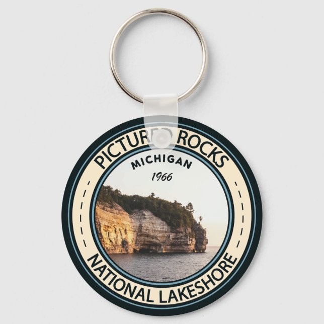 Bildat Sten National Lakeshore Michigan Badge Nyckelring (Framsida)