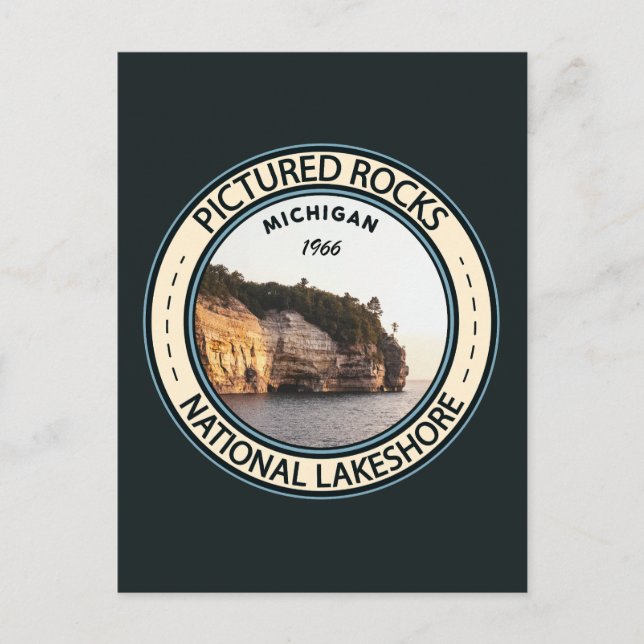 Bildat Sten National Lakeshore Michigan Badge Vykort (Framsida)