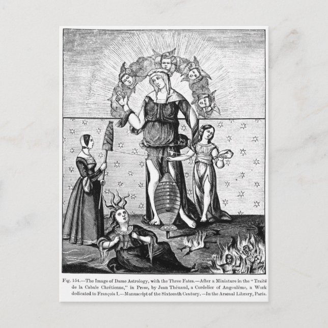 Bilden av Dame Astrology med de tre Vykort (Framsida)