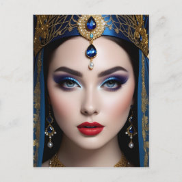 Bilden av en kvinna med en slöja på huvudet är på helg vykort